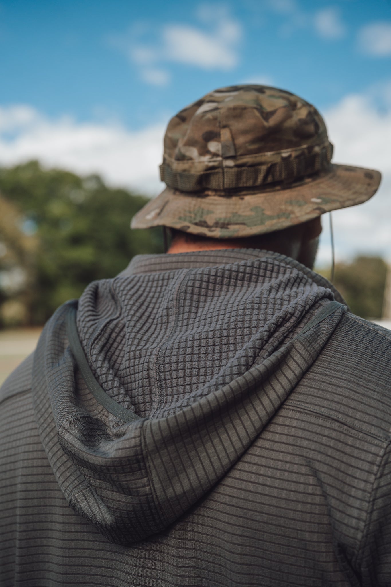 The waffle knit across the hood, Gunmetal Gray