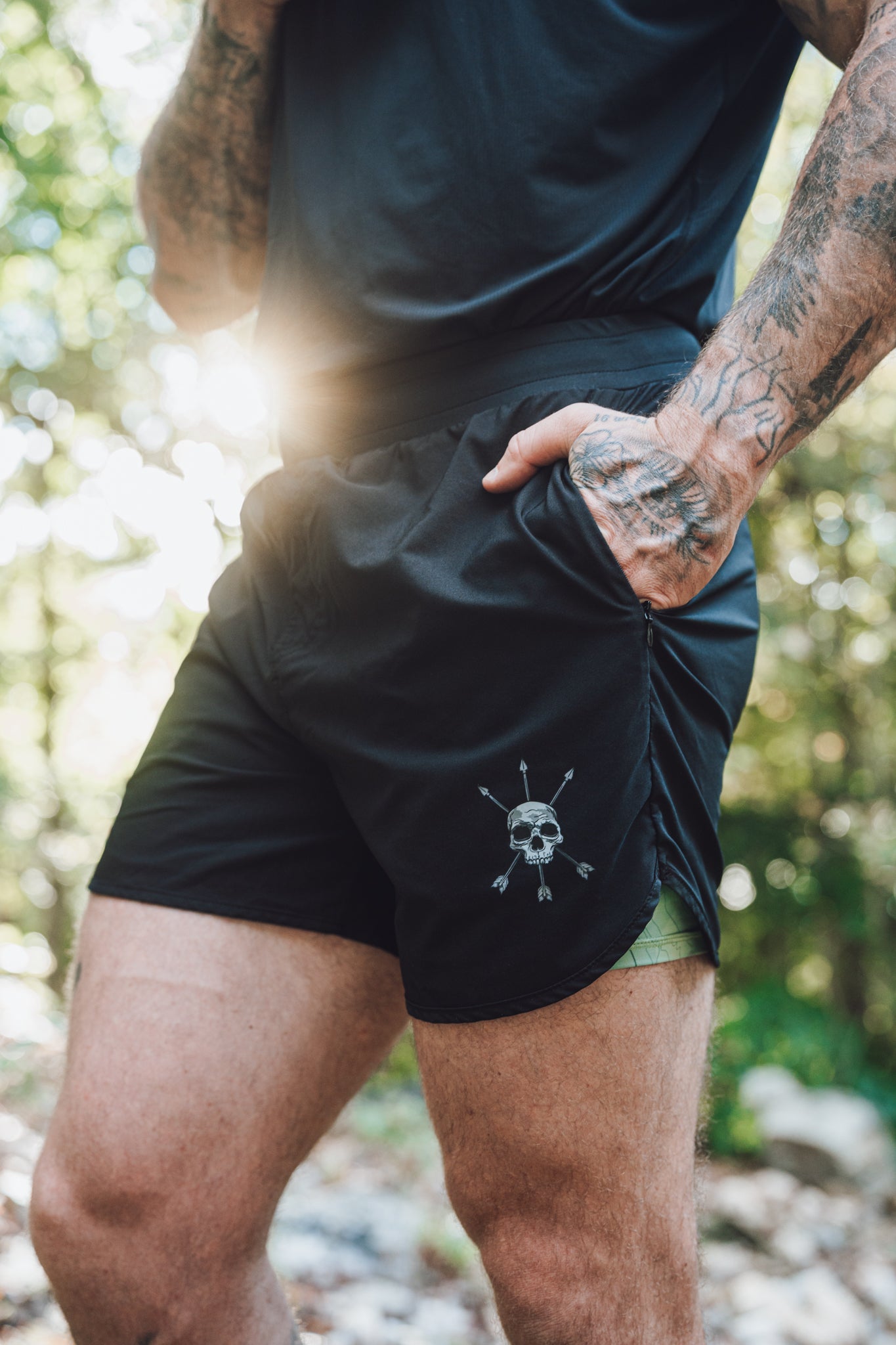 Hybrid Short in Black, full length in the sun