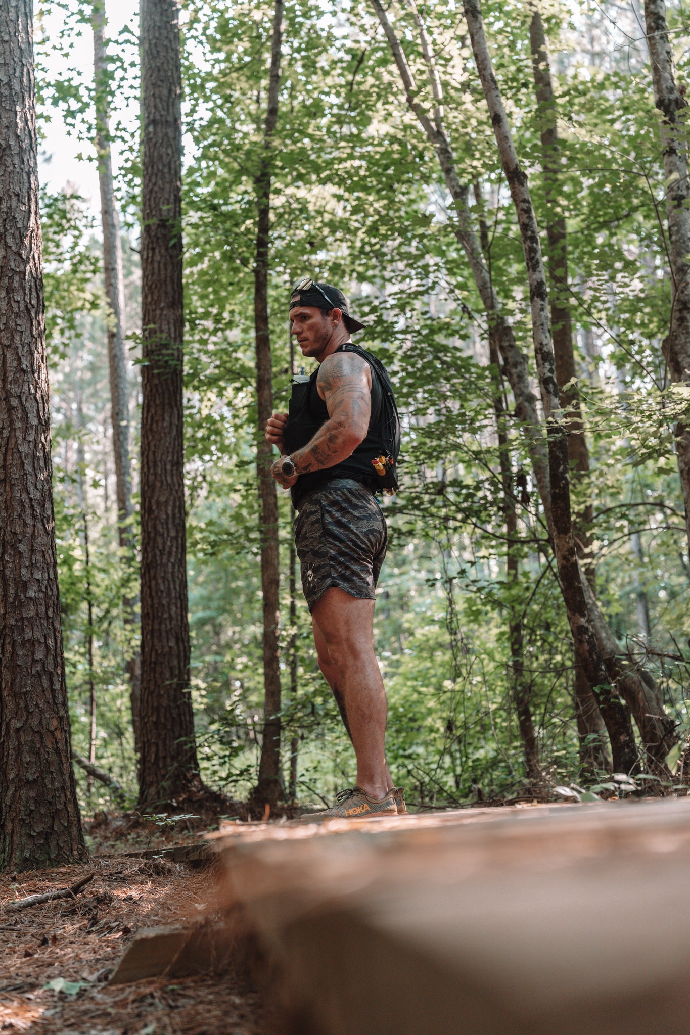 Zip side pocket, mark and split hem on the Deep Forest Hybrid Short