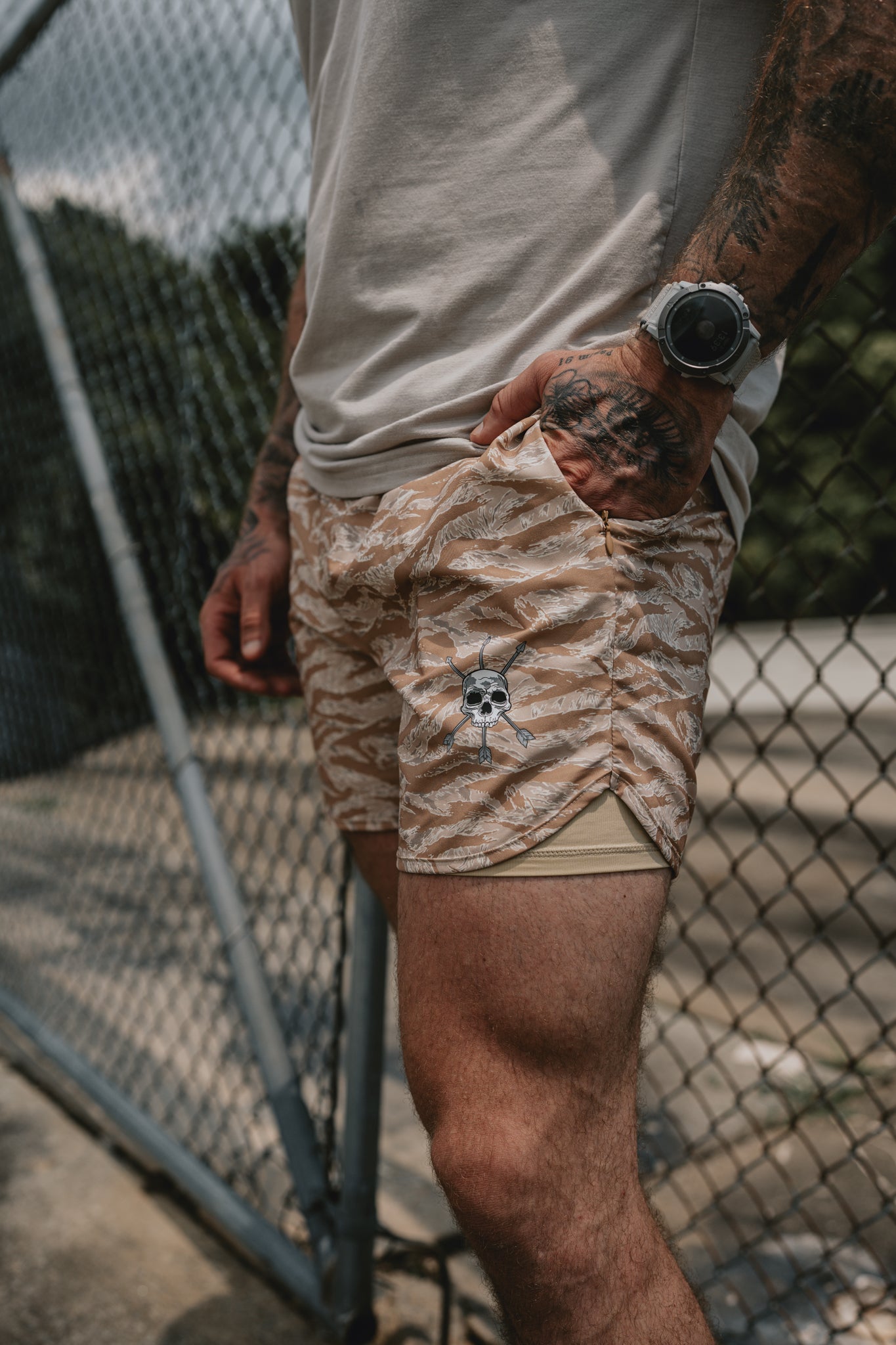 Zip side pocket and pull on the Desert Tiger Hybrid Short