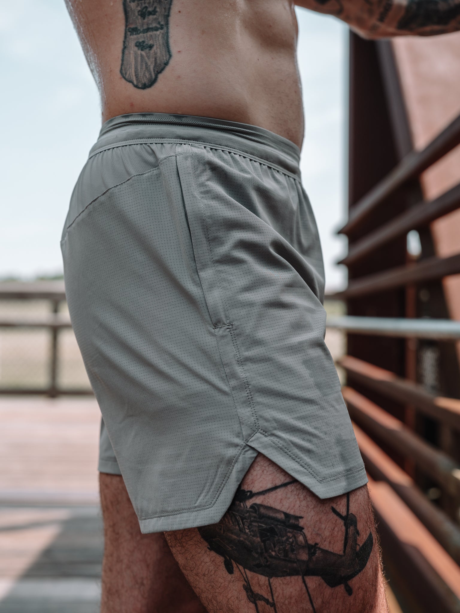 Side on, the full short on the boardwalk