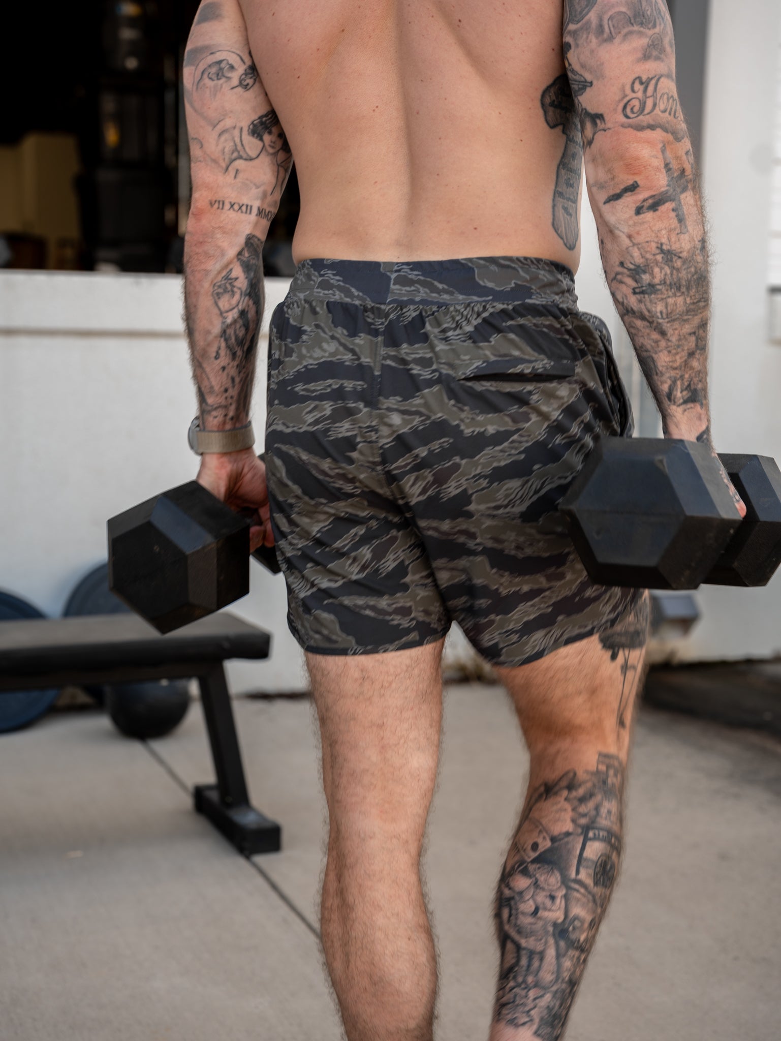 Back view showing the zip back pocket and stretch waistband
