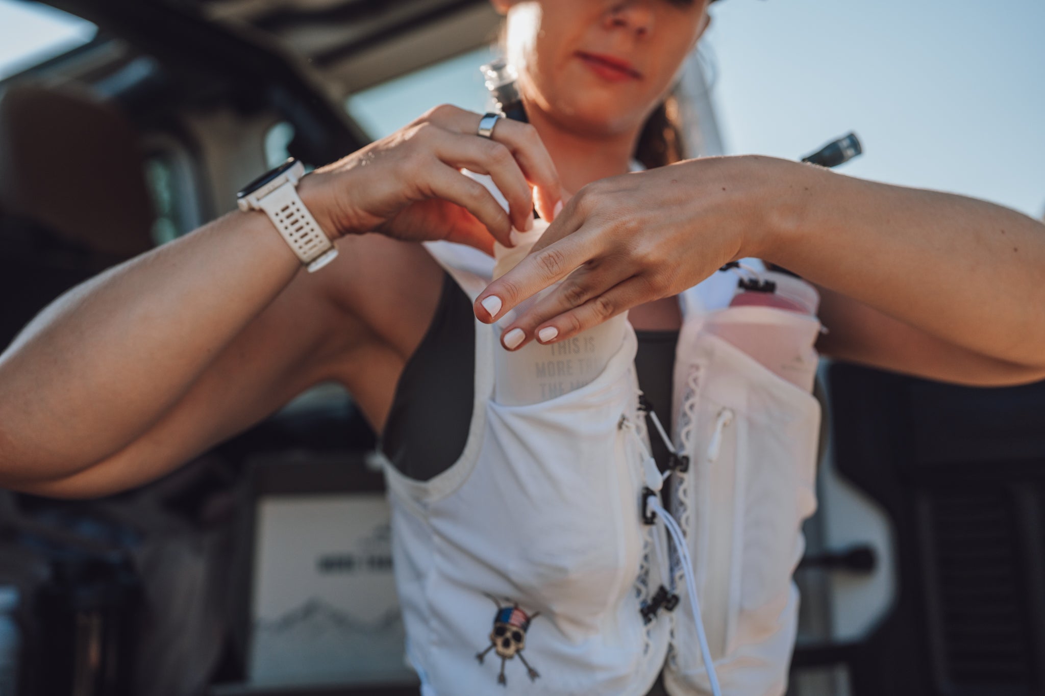 Flask going into the chest pocket