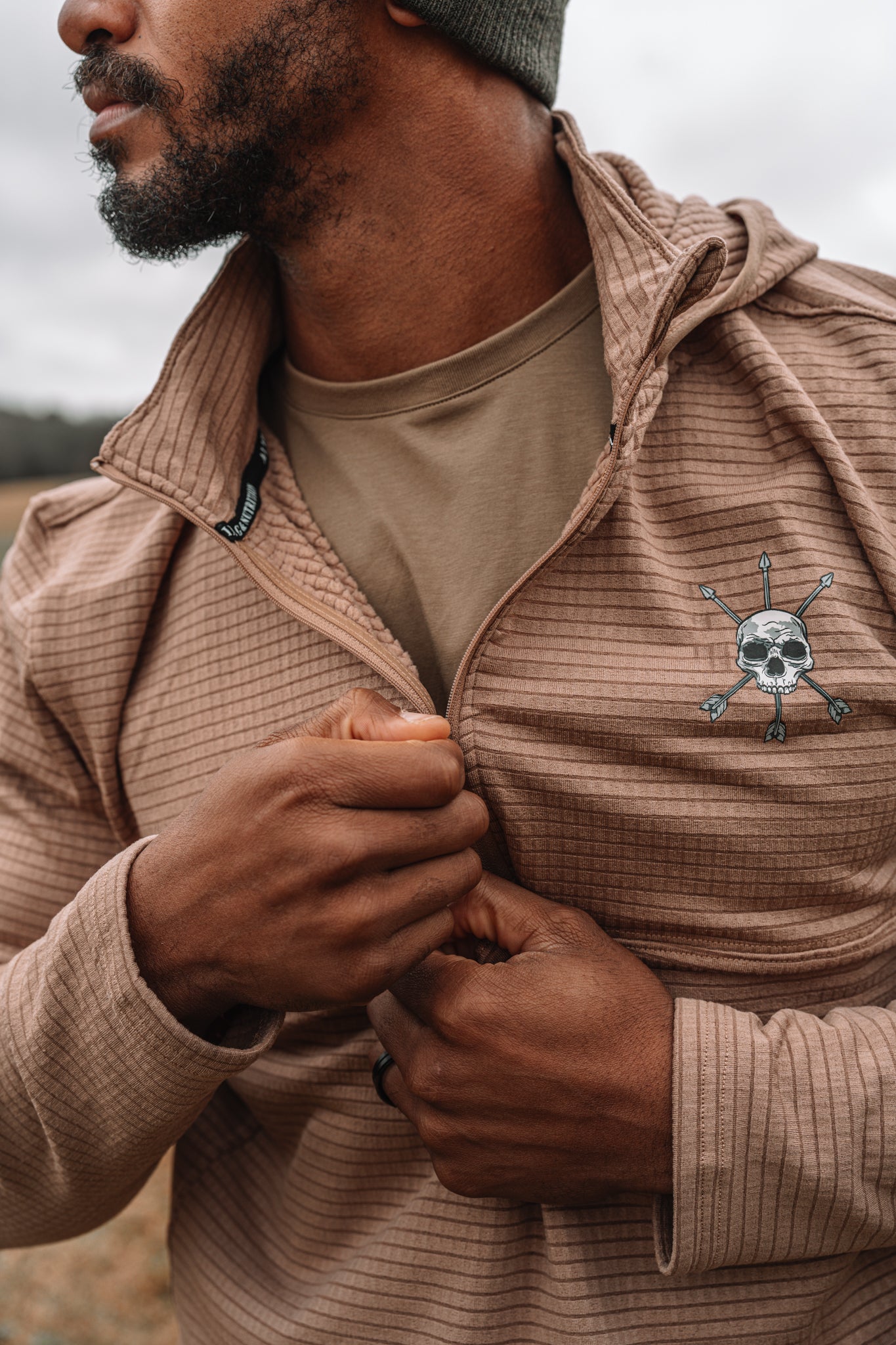 The quarter zip collar, layered over a base layer