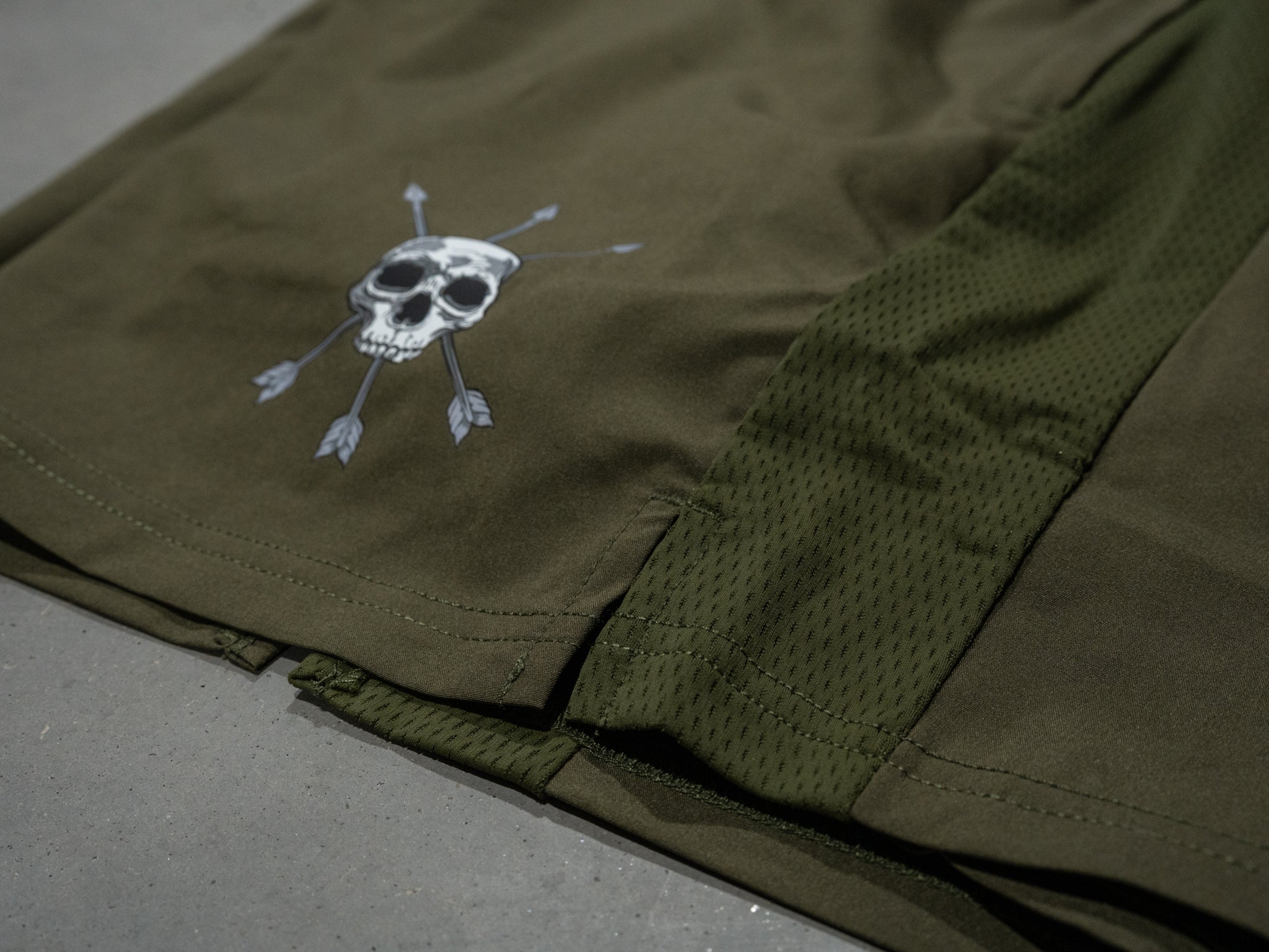 Mesh side panel and split hem on the Jungle Moss Motto Short