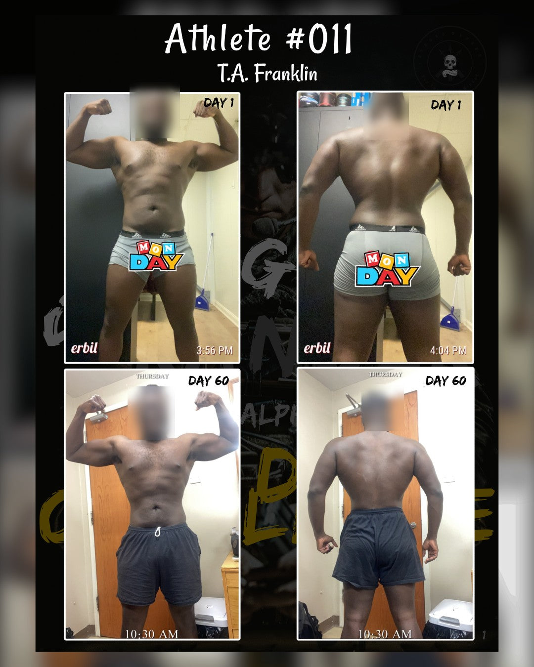 T.A. Franklin, day 1 and day 60 progress photos